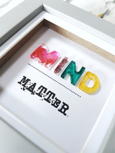 Mind over matter, positive resin word art frame
