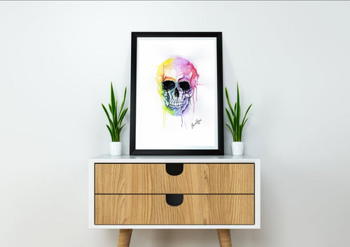 Skull Watercolour Art Print with two Eyes